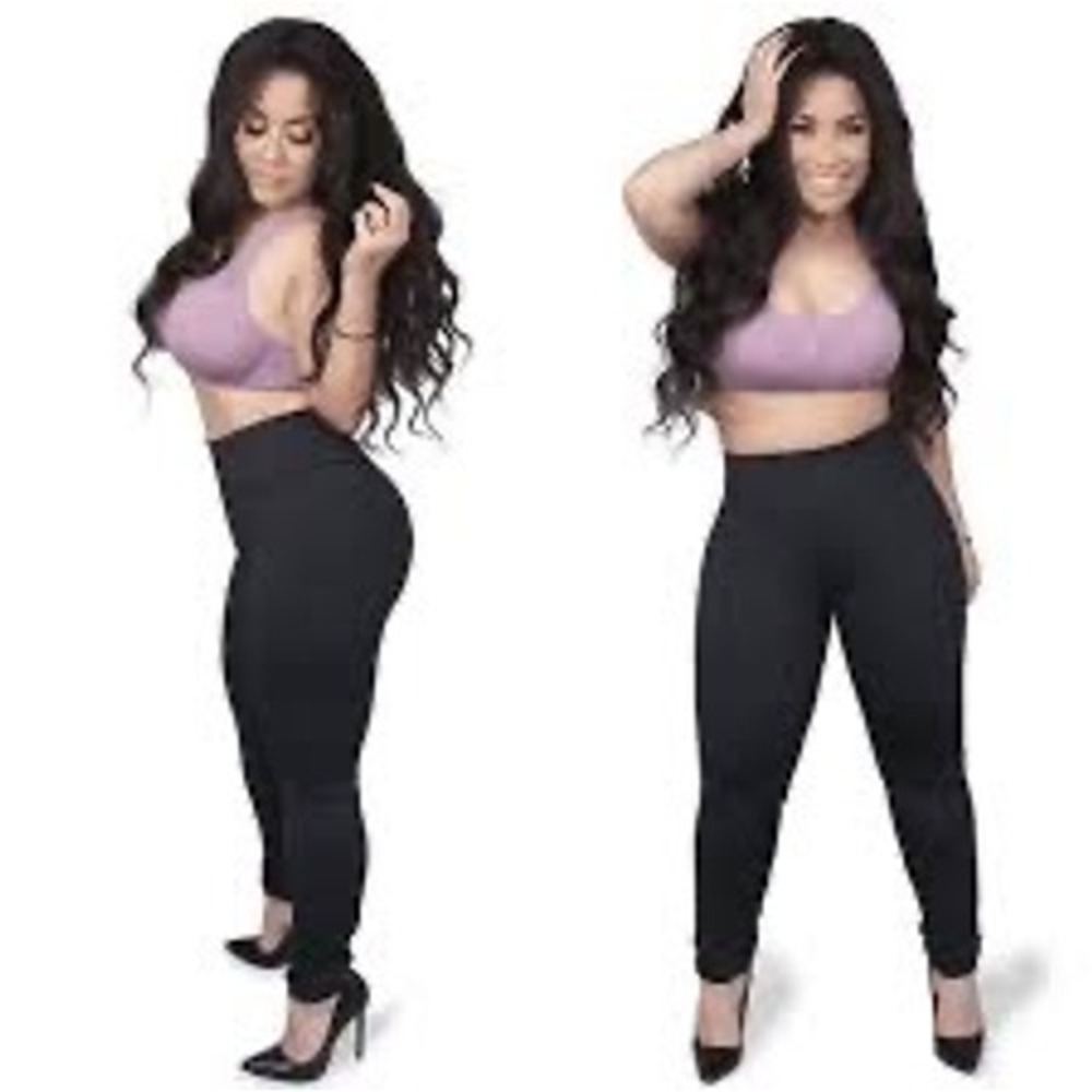 Carolina Sandoval Black Faux Leather Compression Pantalon Faja Leggings Large‎
